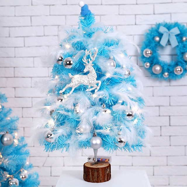 Pink Christmas Tree Feather Package Christmas Decor Blue Table Top
