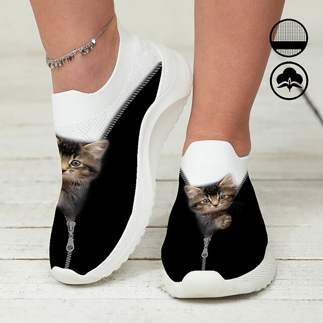 Pentru femei Adidași Slip-On-uri Pantofi de imprimare Mărime Plus Size Pantofi Flyknit În aer liber Zilnic Pisica #D Vară Iarnă Toc Drept Vârf rotund Vârf Închis Modă Casual Tăiați volantul Loafer