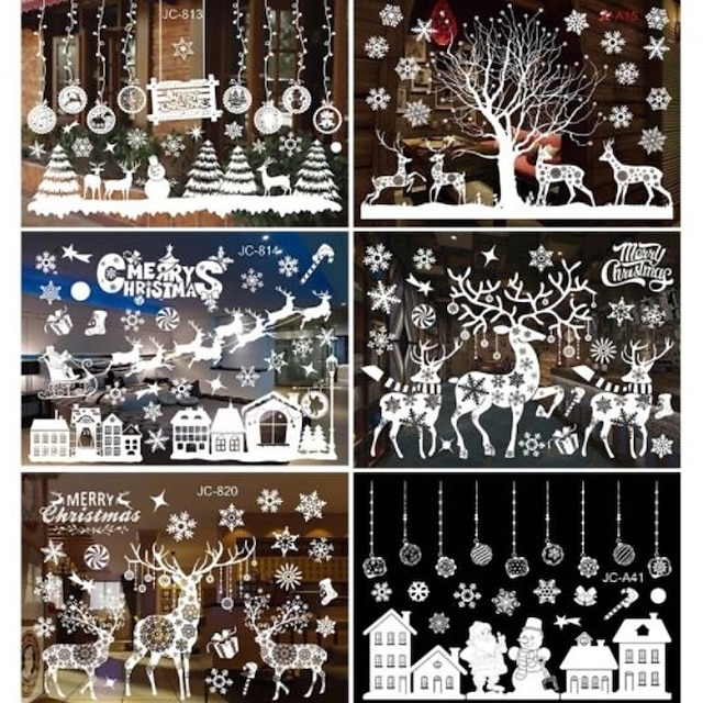  ملصقات زجاجية لعيد الميلاد، ملصقات ندفة الثلج، زخارف النوافذ، ملصقات نافذة لا أثر لها