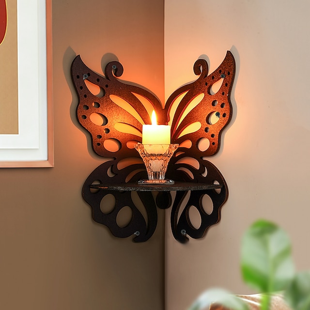  elegancka drewniana jednopoziomowa półka ścienna w kształcie motyla do wystroju domu i przechowywania