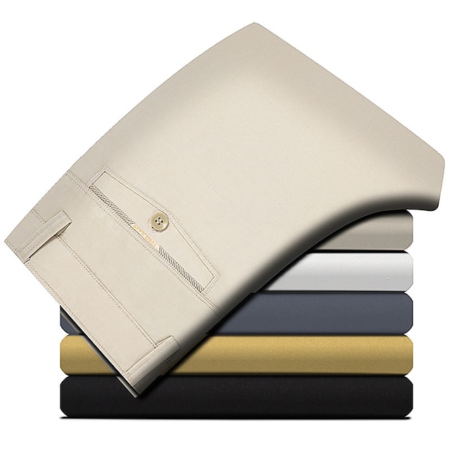  Per uomo pantaloni della tuta Pantaloni Tasche Gamba dritta Liscio Matrimonio Ufficio Attività commerciale Misto cotone Moderno Da cerimonia Nero Bianco Media elasticità