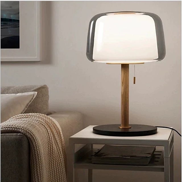  Table Lamp Wooden Bedside Table Lamp with Glass Shade and Marble Base Modern Bedside Table Lamp for Home Office Cafe Restaurant, 19.7