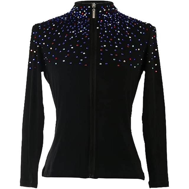 Figure Skating Fleece Jacket Women's Girls' Ice Skating Jacket Top Black Pink Purple Stretchy Training Competition Skating Wear Thermal Warm Crystal / Rhinestone Long Sleeve Ice Skating Figure Skating4