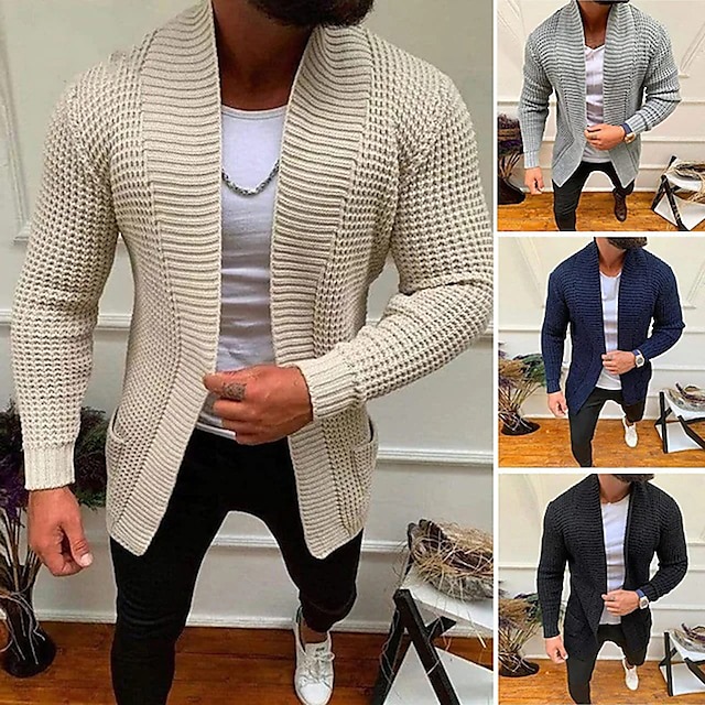  Cardigan masculino suéter outono suéter com nervuras regular simples frente aberta aquecimento moderno contemporâneo desgaste diário saindo roupas vestuário inverno preto azul m l xl