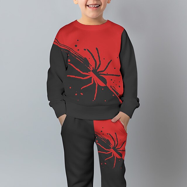  Jungen 3D SPIDER Set aus Sweatshirt und Jogginghose Set Langarm 3d Drucken Herbst Winter Aktiv Modisch Cool kinderkleidung 3-12 Jahre Rundhalsausschnitt Outdoor Urlaub Strasse Regular Fit