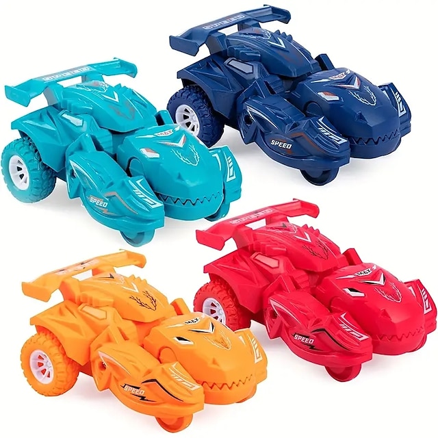  Carro de brinquedo de dinossauro deformado, carro de brinquedo de inércia, resistente a acidentes e giratório, carro de brinquedo de corrida para meninos, presente para crianças