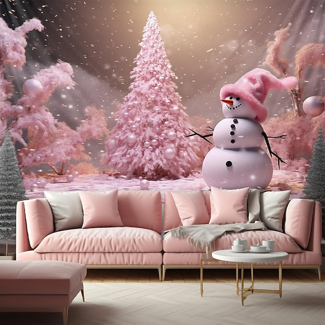  juledekorasjoner snømann snøfnugg hengende billedvev veggkunst xmas stor billedvev veggmaleri dekor fotografi bakteppe teppe gardin hjem soverom stue dekorasjon