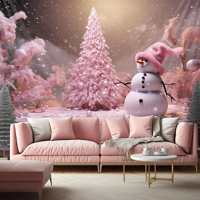 Christmas Decorations Snowman Snowflake Hanging Tapestry Wall Art Xmas Large Tapestry Mural Decor Photograph Backdrop Blanket Curtain Home Bedroom Living Room Decoration 29