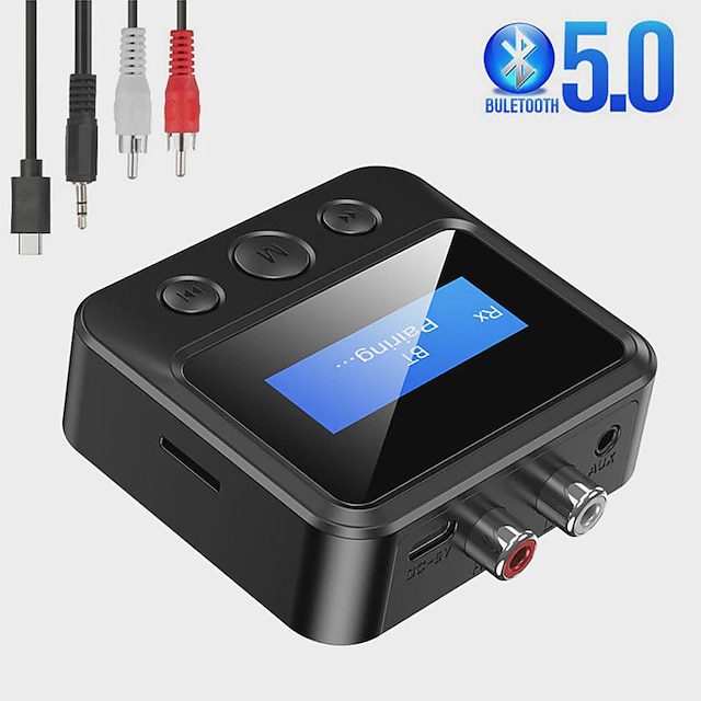  starfire bluetooth 5.0 lydsender modtager lcd display rca 3.5mm aux usb dongle stereo trådløs adapter til bil pc tv hovedtelefoner hjemme stereo højttaler