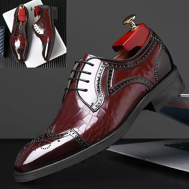  Men's Oxfords Derby Shoes Brogue Dress Shoes Walking Vintage Business Wedding Office & Career Party & Evening PU Height Increasing Lace-up claret Black Winter