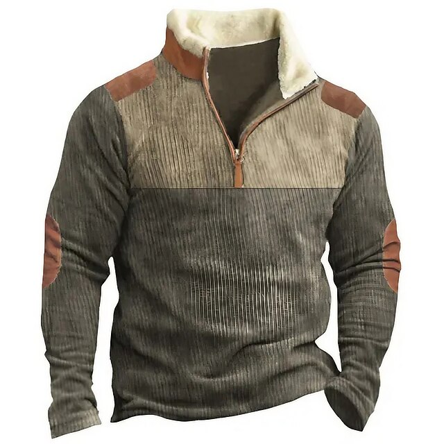 Men's Sweatshirt Quarter Zip Sweatshirt Brown Half Zip Color Block Patchwork Sports & Outdoor Daily Holiday Corduroy Streetwear Basic Casual Fall & Winter Clothing Apparel Hoodies Sweatshirts2