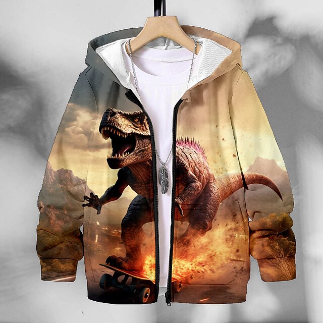  Chico 3D Dinosaurio Sudadera Abrigo Abrigos Manga Larga Impresión 3D Otoño Invierno Moda Ropa de calle Fresco Poliéster Niños 3-12 años Exterior Casual Diario Ajuste regular