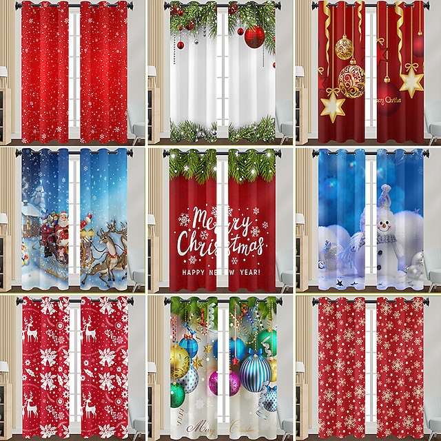 Red Christmas Curtains Panels for Bedroom,,Home Decor,Christmas Series ...