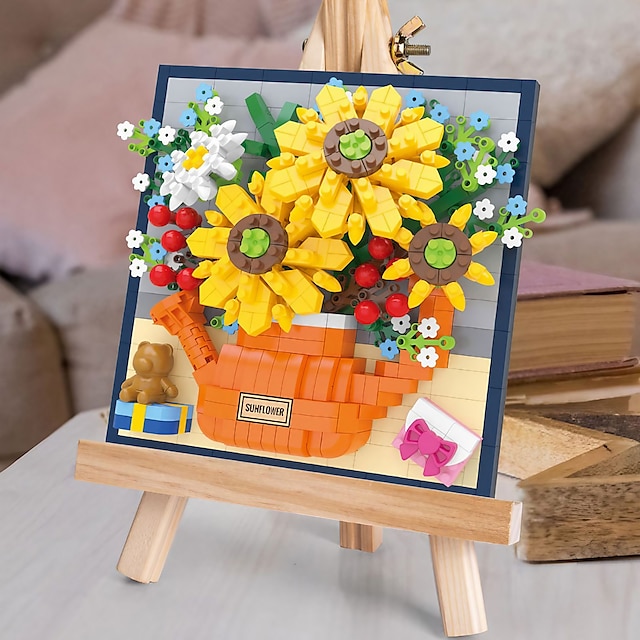  Women's Day Gifts Sunflower rose bouquet micro drill small particle building block toy boy assembly Qixi birthday gift Mother's Day Gifts for MoM
