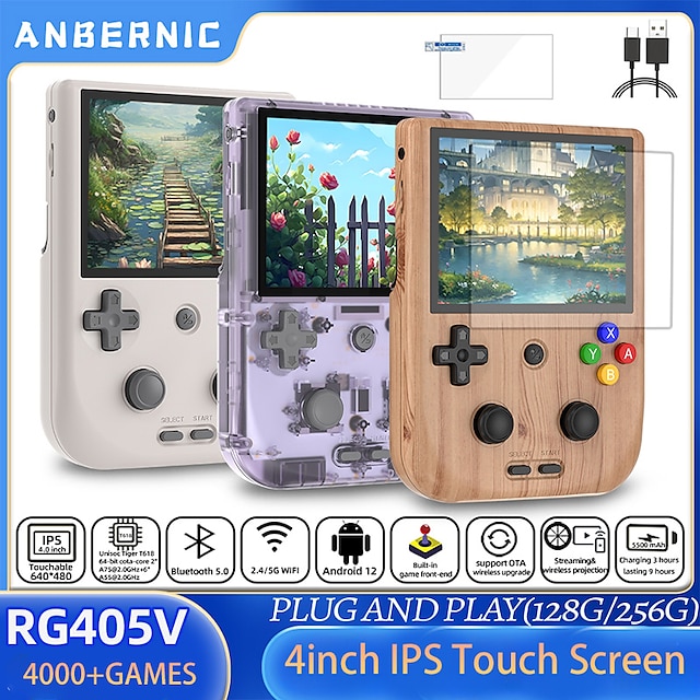  ANBERNIC RG405V Handheld Game Console 4 IPS Touch Screen Android 12 Unisoc Tiger T618 64-bit Game Player 5500mAh OTA Update, Christmas Birthday Party Gifts for Friends and Children