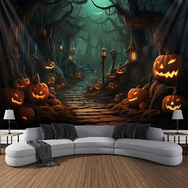  halloween pompoen hangend tapijt kunst aan de muur groot tapijt muurschildering decor foto achtergrond deken gordijn thuis slaapkamer woonkamer decoratie halloween decoraties