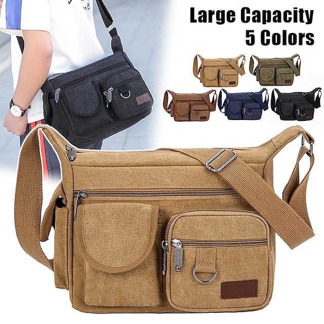  Men's Crossbody Bag Shoulder Bag Hobo Bag Canvas Outdoor Daily Holiday Zipper Large Capacity Foldable Lightweight Solid Color Small brown Large black Large green