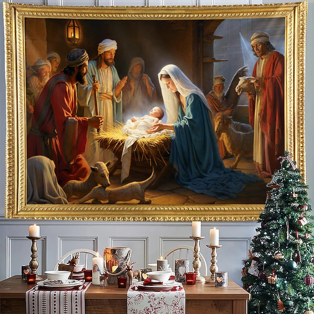Christmas Decorations Nativity Scene Jesus Baptism Hanging Tapestry Wall Art Xmas Large Tapestry Mural Decor Photograph Backdrop Blanket Curtain Home Bedroom Living Room Decoration 14