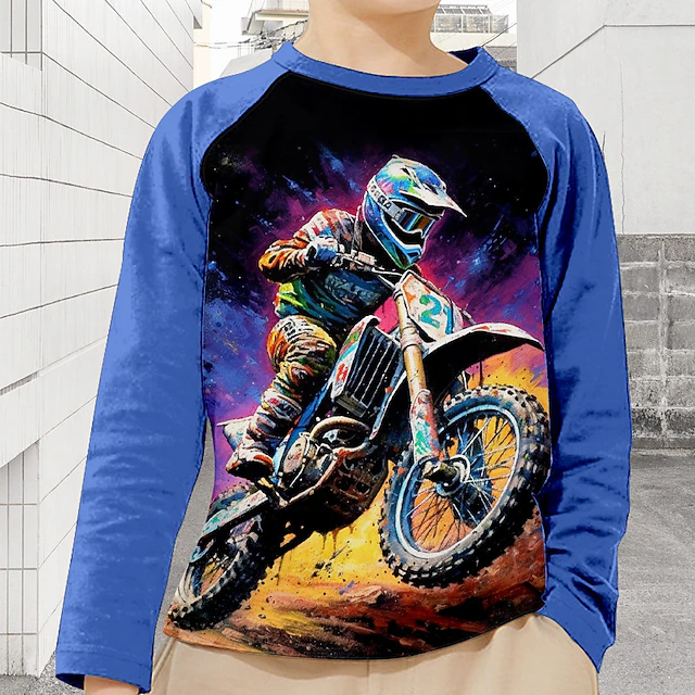 Boys 3D Graphic Raglan Sleeve Shirt Long Sleeve 3D Print Fall Winter Sports Fashion Streetwear Kids 3-12 Years Crew Neck Outdoor Casual Daily Regular Fit 8