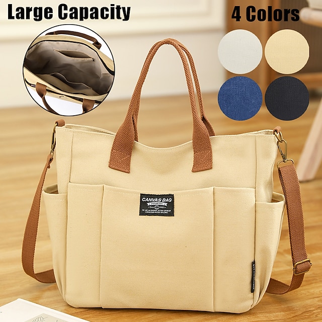 Women's Handbag Crossbody Bag Shoulder Bag Bucket Bag Canvas Outdoor Shopping Daily Zipper Large Capacity Foldable Lightweight Solid Color Color Block Black White Blue