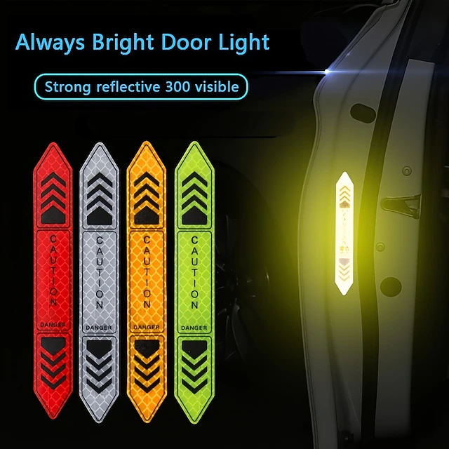 4 Pcs Car Door Warning Stickers Night Visibility Reflective Tape Door Stickers Decorative Stickers Car Body Reflective Strip Car Accessories 16