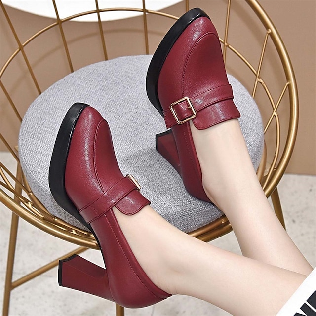  Pentru femei Tocuri Pantofi pumps Tocuri cu bretele Petrecere Zilnic Culoare solidă Cataramă Toc Înalt Elegant Modă Pregătită Imitație Piele Loafer Negru Rosu