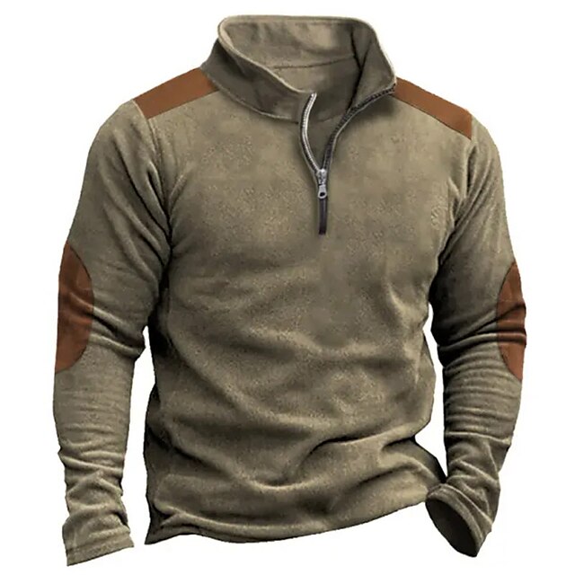 Men's Sweatshirt Zip Sweatshirt Brown Half Zip Color Block Patchwork ...