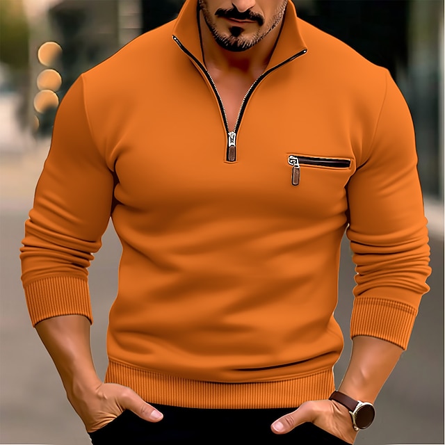  Men's Sweatshirt Zip Sweatshirt Black Pink Blue Orange Plain Half Zip Sports & Outdoor Daily Holiday Pocket Streetwear Basic Casual Spring &  Fall Clothing Apparel Hoodies Sweatshirts  Long Sleeve