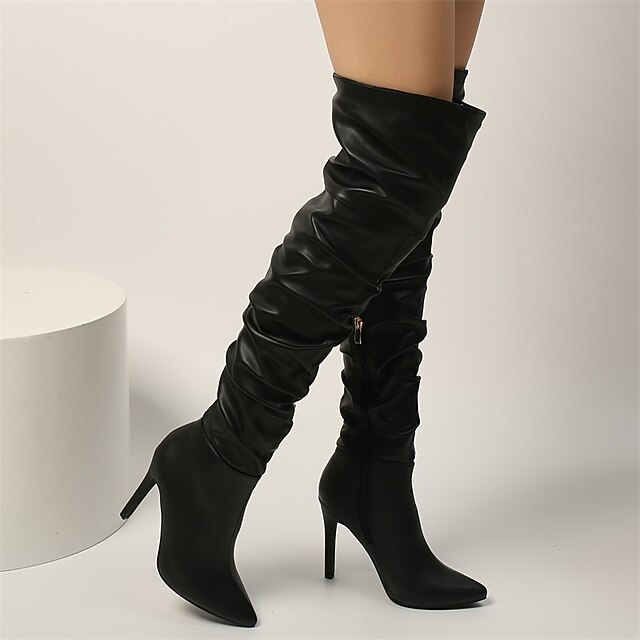 Women's Black OvertheKnee Stiletto Heel Boots with Side Zipper, Sleek