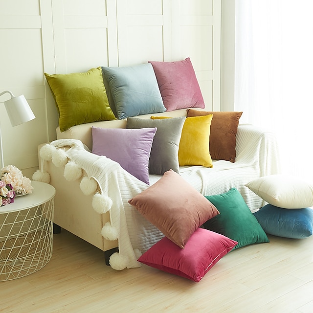 Fundas de almohada decorativas de terciopelo, funda de almohada de color sólido para dormitorio, sala de estar, sofá, silla, rosa, azul, verde salvia, púrpura, amarillo, naranja quemado