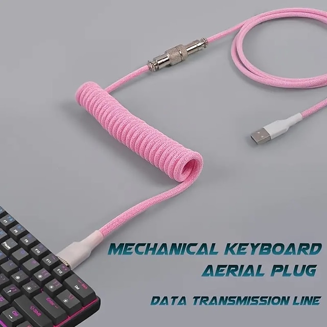  USB A To TYPE-C Keyboard Cable Woven Material Handmade Coiled 5 Pin Aviator Connector Custom Make Single Sleeved PET Mechanical Keyboard Coiled 1.5 Meter Mini Micro Spiral Cable