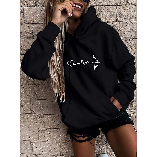  Women's Hoodie Sweatshirt Pullover Active Sportswear Drawstring Front Pocket Black White Yellow Letter Casual Sports Hoodie Top Long Sleeve Fall & Winter Micro-elastic