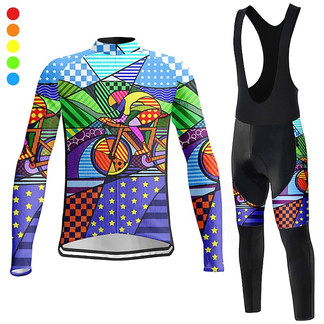  21Grams Men's Cycling Jersey with Bib Tights Long Sleeve Mountain Bike MTB Road Bike Cycling Winter Violet Pink Blue Graphic Bike Quick Dry Moisture Wicking Spandex Sports Graphic Clothing Apparel
