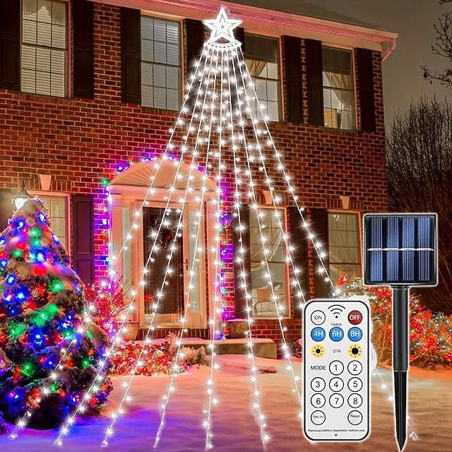  Jule Solenergi Stjerne Lyslenke Utendørs 11.5FT 350LED Fosselys Juletrærlys Enkel Installasjon Vanntette Julelys Hage Juledekorasjoner Bryllupsfest