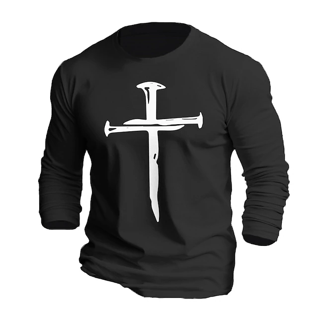 Men's Cross T Shirt 100% Cotton Long Sleeve Graphic Shirt Black White Orange Comfortable Tee Sports Outdoor Holiday Fashion Designer Clothing 10