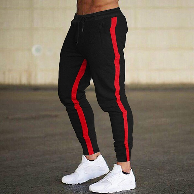  Hombre Pantalones de Deporte Pantalón Jogger Pantalones Bolsillo Bloque de color Comodidad Transpirable Exterior Diario Noche Moda Casual Negro Rojo