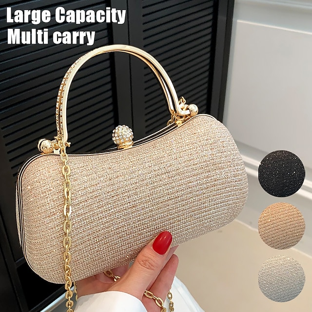  Women's Clutch Evening Bag Wristlet Clutch Bags PU Leather Party Bridal Shower Holiday Rhinestone Chain Large Capacity Waterproof Lightweight Solid Color Silver Black Gold