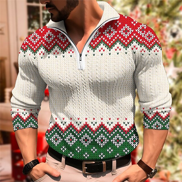 Men's Xmas Sweaters Christmas Sweaters Geometry Casual Men's Zipper