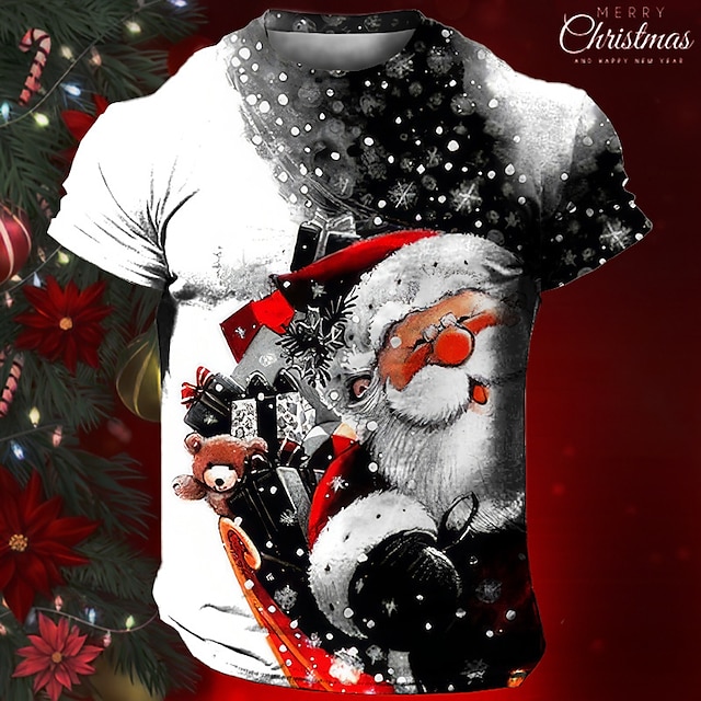  Weihnachts-T-Shirt, Grafik, Weihnachtsmann, täglich, Designer, Retro, Vintage, Herren-T-Shirt mit 3D-Druck, T-Shirt, Sport, Outdoor, Urlaub, Ausgehen, Weihnachts-T-Shirt, weiß, kurzärmeliges T-Shirt