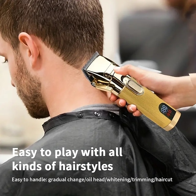  קוצץ שיער מתכת חזק לגברים - להב נירוסטה, סוללה 2000 mah, מכונת חיתוך שיער מקצועית