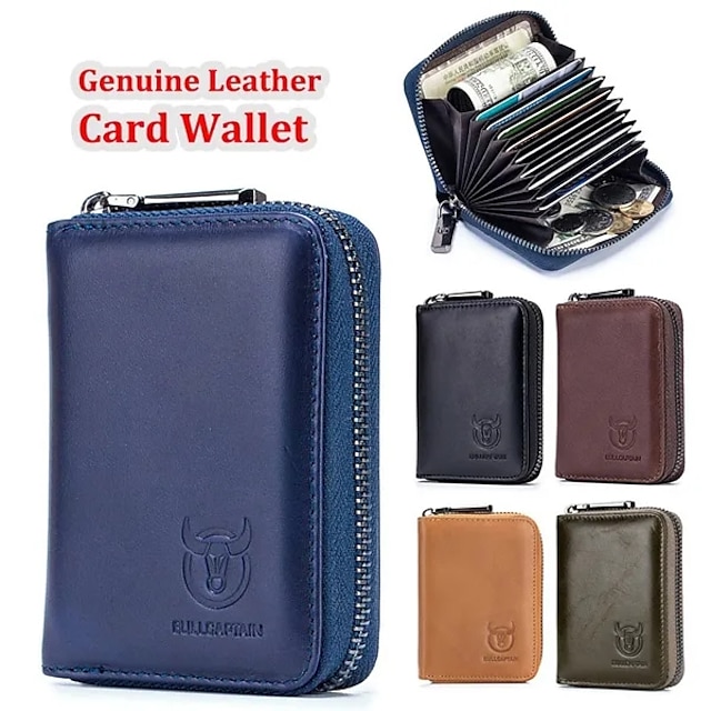  Porte-cartes de crédit en cuir véritable pour hommes et femmes, sac à cartes mince, portefeuille rfid de poche, étui unisexe pour cartes, porte-monnaie à fermeture éclair