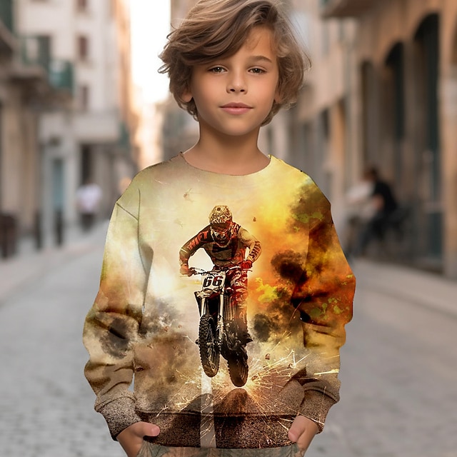  Garçon 3D Graphic Sweatshirt Pullover manche longue 3D effet Automne Hiver Mode Vêtement de rue Frais Polyester Enfants 3-12 ans Extérieur Casual du quotidien Standard