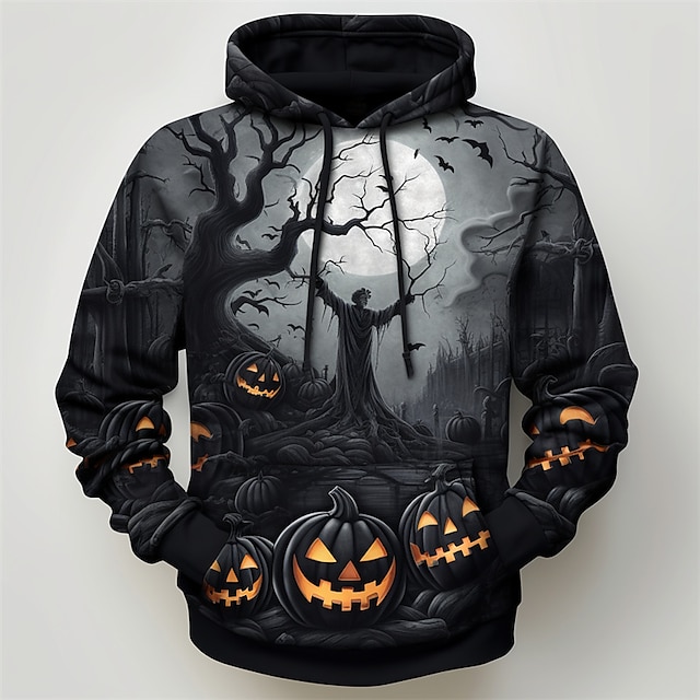  Pumpkin Graphic Prints Daily Classic Casual 3D Print Men's Halloween Holiday Going out Hoodie Pullover Hoodies Yellow Red Blue Hooded Long Sleeve Spring &  Fall Print Designer