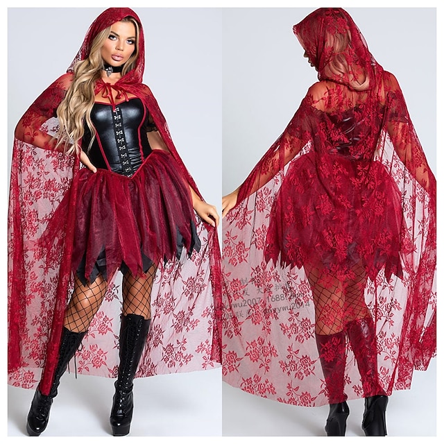  Hexe Rotkäppchen Kleid Kappe Kapuzenmantel Erwachsene Damen Sexy Kostüm Party Halloween Karneval Einfache Halloween-Kostüme