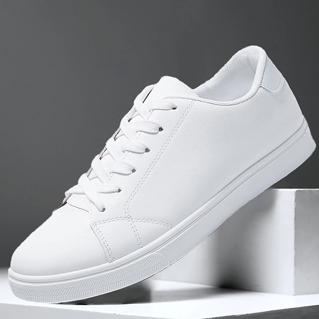 Men's Women Sneakers White Shoes Walking Casual Daily Faux Leather Comfortable Lace-up White black Black White Spring Fall 11