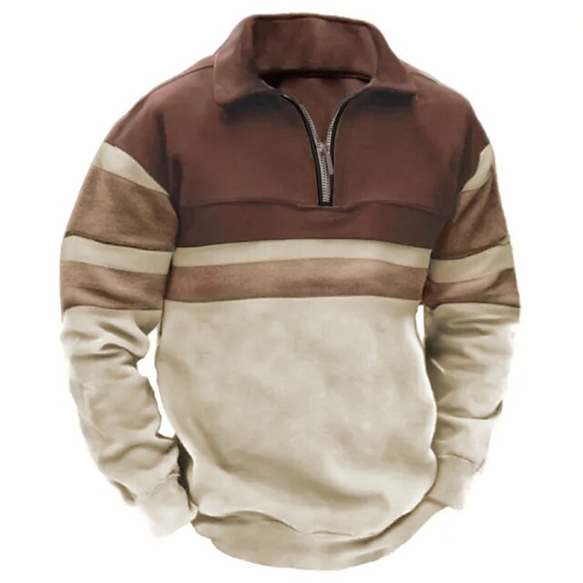 Men's Zip Sweatshirt Navy Blue Brown Green Half Zip Color Block Sports & Outdoor Daily Holiday Streetwear Basic Casual Spring &  Fall Clothing Apparel Hoodies Sweatshirts  Long Sleeve4
