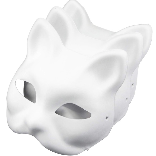 máscara de gato, papel branco, máscara facial pintada à mão em branco (pacote com 3)