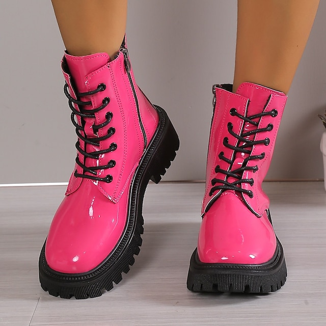  Dámské Boty Boty na platformě Obuv military styl Boty se šněrováním Párty Denní Pevná barva Kotníkové boty Booties Zima Platforma Blokovat patu Oblá špička prázdniny Na běžné nošení Pohodlné Uměl