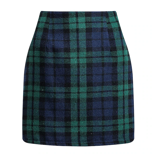 Women's Skirt Bodycon Fashion Casual Mini High Waist Skirts Plaid Print Vacation Street Sapphire Turquoise Dark Green Dark Coffee Winter Woolen 5