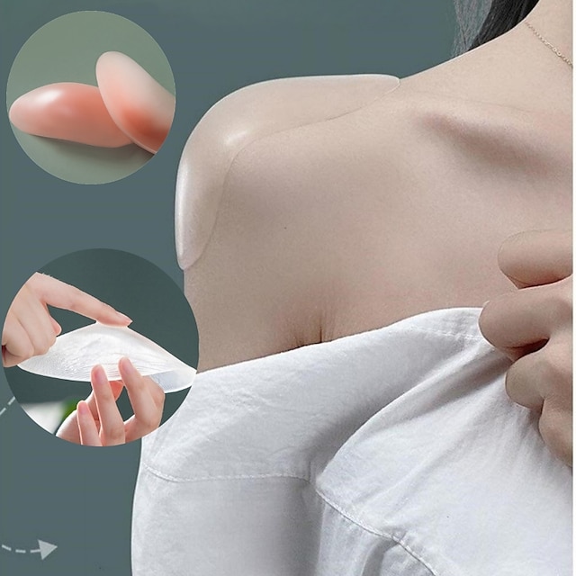  1 pari pehmeää silikonia olevaa olkapäätä liukastumista estävää pehmustettua olkapäätä naiselle olkapäätä parantava uudelleenkäytettävä itseliimautuva vaatekoriste